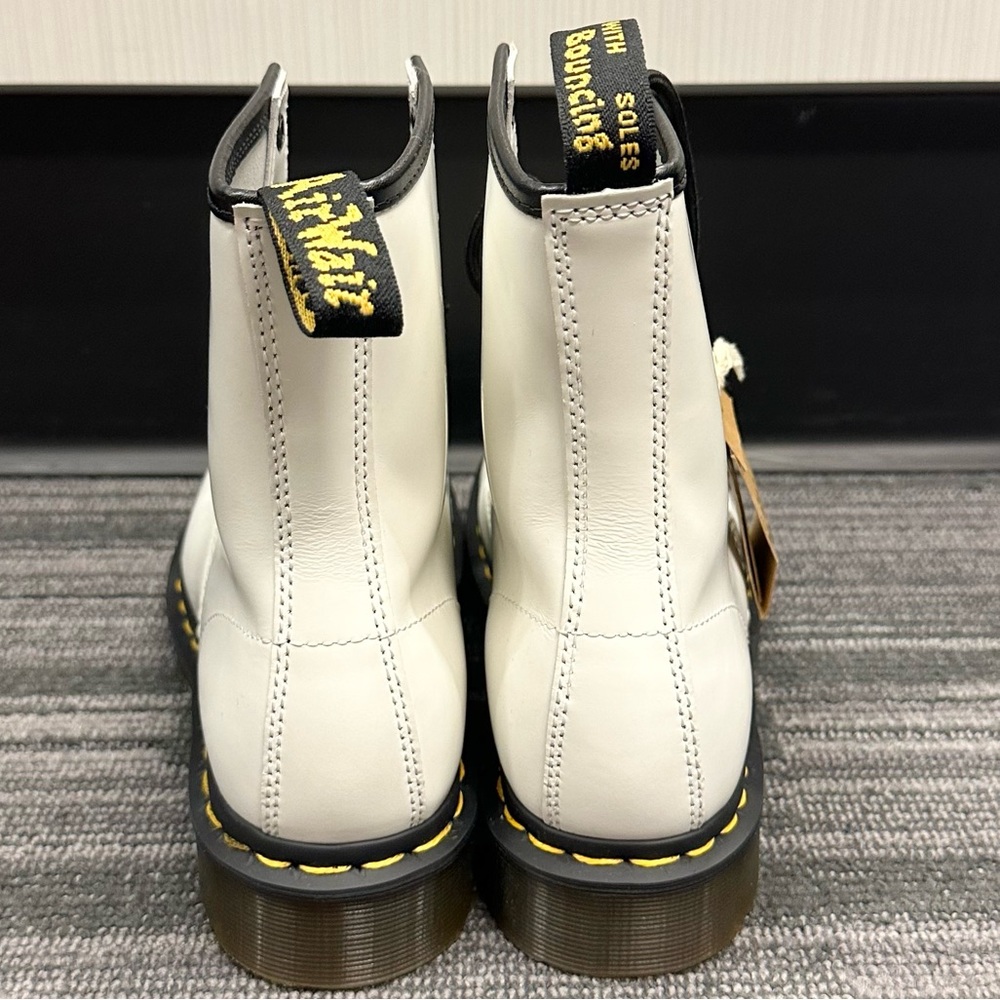Dr. Martens White Leather Lace-Up Combat Boots with Black Laces - Picture 3 of 6